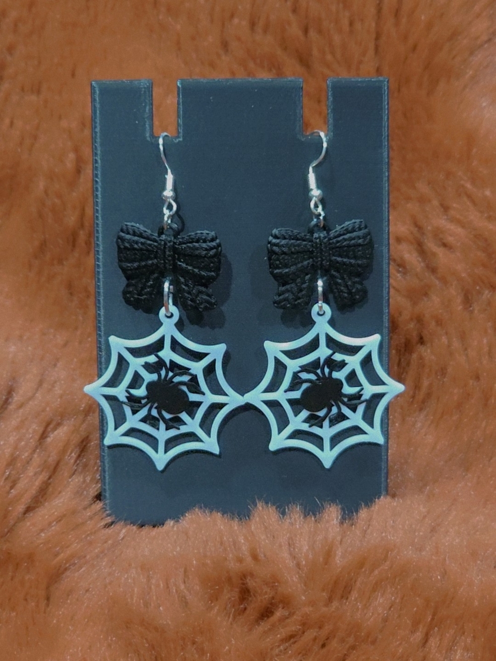 Black Bow & White Spiderweb Drop Earrings